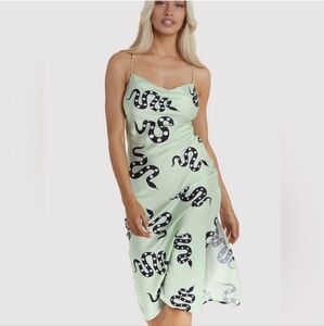 Playful Promises KILO BRAVASatin Mint Green Moon Snake Midi Dress, Size 2X